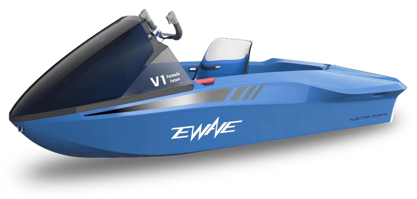 EWAVE V1 jetboat in blue, three-quarter view