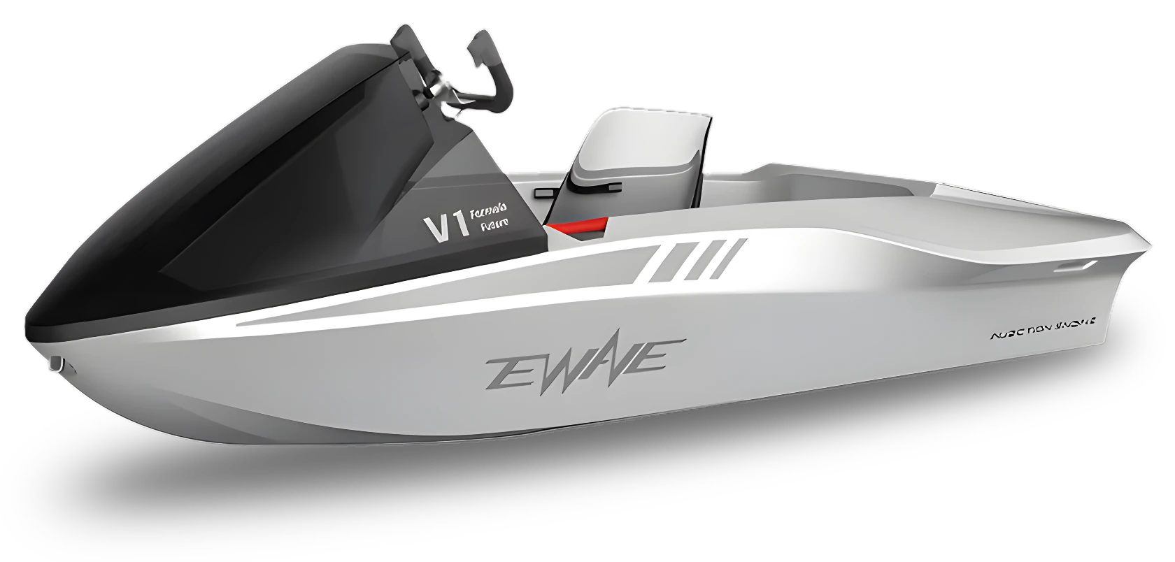 EWAVE V1 jetboat in silver, three-quarter view